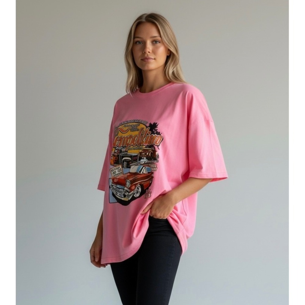 Pink Oversized‎ Graphic Tee Size Small Car Racing Competition Vintage Style